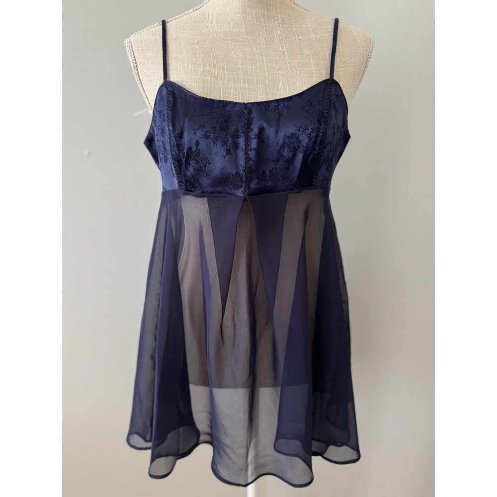 Vintage Victoria’s Secret Navy Blue Babydoll Chemise‎ Teddy Slip Size M Y2K